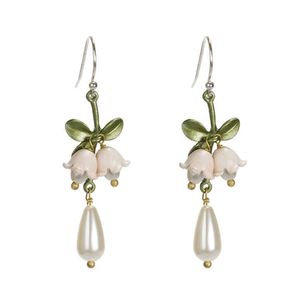 Dangle Chandelier Luxury Orange Lily Of The Valley Earrings Vintage Pearl Plant Flower Earring Party Gift G230313