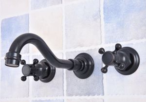 Rubinetti per lavabo da bagno Montaggio a parete Rubinetto per lavabo in bronzo lucidato a olio nero Rubinetto per lavabo a doppia maniglia diffuso Lsf500