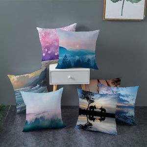 Pillow Cover Realistic Landscape Decorative Pillowcase For Sofa Car Peach Skin Throw Case Home Textiles Decor 45 45cm/pc