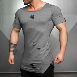 Männer T Shirts Marke Mens Vintage Shirt Baumwolle Ripped Loch Hip Hop T-shirt Männer Mode Casual Top T Sportswear fitness T-shirt