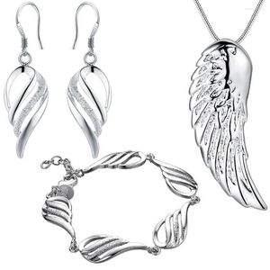 Necklace Earrings Set Silver Color Fashion Jewelry Feather Pendant & Bracelet For Woman Pretty Cute Good Quality