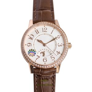 2023 Nya lyxiga kvinnors diamantklockor 34mm Cal.898a/1 Mekanisk automatisk rörelse Lady Watch Day/Night Calfskin Strap Fashion Causal Wristwatch