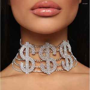 Choker Dropship Luxury Large Rhinestone Dollar Chain Necklace For Women Fashion Crystal Money Statement Jewelry Gift