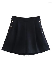 Shorts femininos yenkye 2023 botões falsos plissados ​​na cintura alta mulher vintage lateral preto zíper office ladies calças curtas casuais