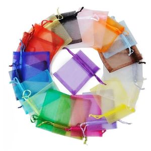 10 x 15 cm, 23 Farben, Beutel mit individuellem Logo, Kordelzug, Geschenkbeutel, Schmuck, Netzverpackung, Mini-Organza-Schnurbeutel