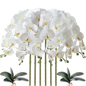 Dekoratif çiçek çelenkleri 32 inç yapay phalaenopsis çiçekler 9 başlık yapay orkide kelebek çiçekler kök bitkileri ev dekoru 6pcs 230313