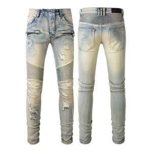 Джинсовые джинсы с дизайном скинни -дизайнерские брюки рваные джинсы черный мужчина RIP прямая нога на молнии мода