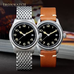 Bilek saatleri Ironwatch Pilot Saat 38mm Askeri Minimalist Stil Özel Kadran Takvim Aydınlık Su Geçirmez Su Geçirmez Erkekler Otomatik Mekanik Saat 230313