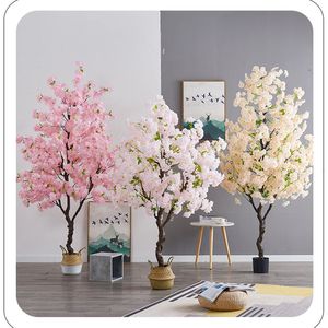 Decorative Flowers Wreaths 50cm Artificial Fake Sakura Tree Interior Plant Bonsai Decor Living Room Decoration Pink Fake Plants With Pot Simulation Flowers 230313