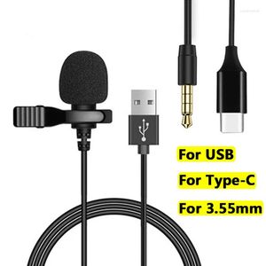 Mikrofoner USB Mini Microphone för PC-bärbara datorer Typ C Lapel Clip-On Smart Telefon 3,5 mm Professionell Micro Mic DSLR-kamera