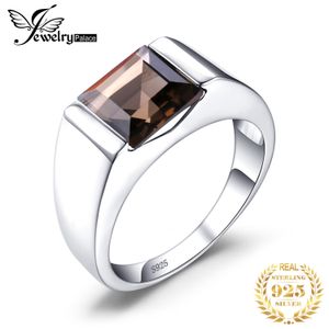 Anéis de casamento JewelryPalace Natural Smoky Quartz criado Ruby Sapphire simulou Emerald 925 Sterling Silver Ring for Men Gemstone Jewelry 230313