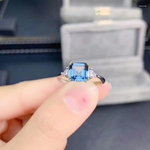 Klusterringar 925 Silver Natural Topaz 7 7mm Square Cut Luxury Engagement Ring smycken för kvinnor