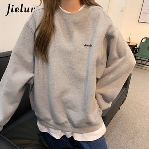 Women's Hoodies Sweatshirts Jielur Orange Gray Sweatshirt Women MXL Fake Two Piece Size Hoodie Female Loose Korean Fleece Streetwear Letter Embroidery 230313