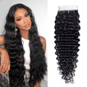 100% malese vergine non trattato capelli umani chiusura superiore in pizzo onda profonda 4x4 posticci pezzo di chiusura in pizzo nero naturale Greatremy Drop Shipping Greatremy