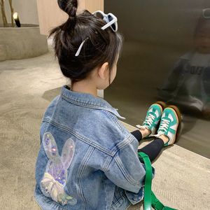 Jackets 1-12 anos Meninas jeans jeans Roupas de menina moda de moda Jean Casat For Girls Rabbit Cute Rabbit Design Infronto