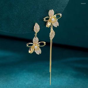 Dangle Earrings Hollow Full Semi-precious Stones Flower Tassel Country Style Bloom Asymmetric Eardrop Women Party Jewelry Gift