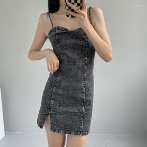 Casual Dresses Women Slash Neck Bodycon Denim Dress Summer Off Shoulder Sexy Split Strap Skinny Sundress Streetwear Jeans Mini