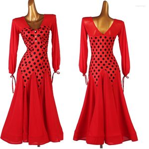 Sahne Giyim Balo Salonu Dans Elbiseleri Polka Nokta Elbise Foxtrot Kadınlar Vals Kırmızı Siyah MQ245