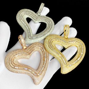 Hollow Big Heart Lab Diamond Pendant 14K Gold Party Wedding Pendants Choker Necklace For Women Men Hiphop Jewelry Gift