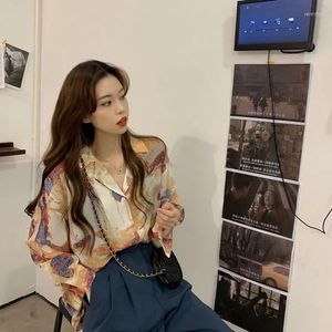 Women's Blouses Unique Print Yellow Vintage Shirt Fashion Spring Autumn Long Sleeve Top Loose 2023 Fine Elegant For Women