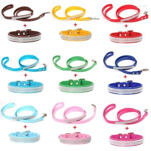 Dog Collars 1pc/lot Diamand Pu Leather Pet Collar And Leash Bling Rhinestones Walking Leads For Small Medium Supplie