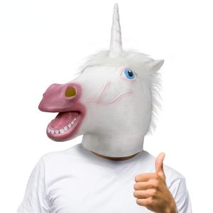 Party Masks Magical Unicorn Horse Mask Novely Halloween Costume Party Unicorn Latex Animal Head Mask for Party 230313