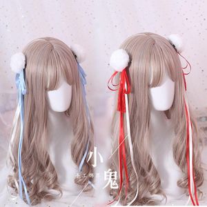 Máscaras de festa menina macia fita longa bolas de pelúcia de cabelo ornamento de cabelo cosplay antigo hanfu borla