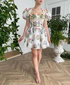 Casual Dresses Short Women's Homecoming Cocktail Retro Ethnic Flowers Party Skinny Wedding Guest Dress 2023