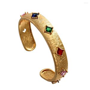 Bangle Court Vintage Italian Brushed Square Color Diamond Open Bracelet