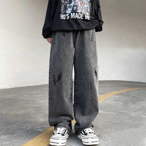 Erkekler Kot erkek kot pantolon nakış hip hop retro gri y2k pantolon sokak kıyafetleri düz bol geniş pantolon dipler artı erkek giyim z0301