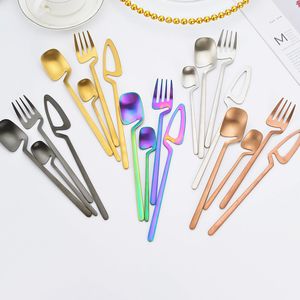 4 Pieces Flatware Sets Stainless Steel Gold Cutlery Sets Silverware Modern Design