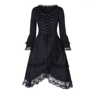 Sukienki swobodne czarne gotyckie punkowe sukienka midi koronka wysokie niskie kobiety w dużych rozmiarach jesienne impreza z długim rękawem vestidos 5xl vintage wiktoriański