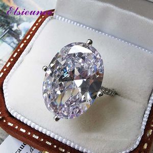 ソリティアリングElsieunee Sparking 100 925 Sterling Silver 1318mm Oval Cut High Carbon Diamond Gemstone Engagement Ring for Fine Fine Jewelry Z0313