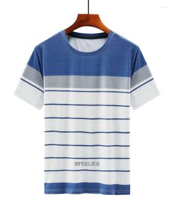 Herren T-Shirts Sommer Männer Gestreiftes T-Shirt Kurzarm Eis schnell trocknend Plus Größe 7XL 8XL Casual Business Tees Büro Tops Blau Rot