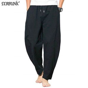 Mensbyxor Mens sommar Casual Linen Pants Man Hateble Cotton Wide Ben Pants Solid Color Black Byxor M5XL 230313