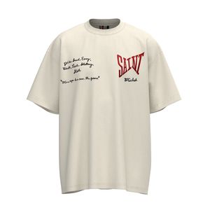 Saint Michael Stickerei T-Shirts Hip-Hop Kurzarm T-Shirts Mann Frauen T-Shirts Unisex Tops Männer Vintage Sommer Lose T-Shirt Distressed Destroy Rock Outfits