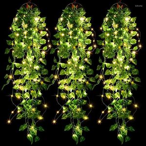 Decorative Flowers 2.9ft Glowing In Dark LED Artificial Hanging Plant Vine Home Wall Fake Leaves String Lights Wedding Decorations