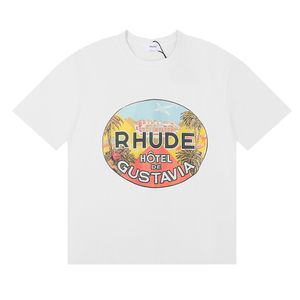 Rhude T-shirt da uomo estiva di alta qualità Moda Uomo Donna Designer Tee Morbida causale manica corta Taglia US S-2XL nero bianco beige