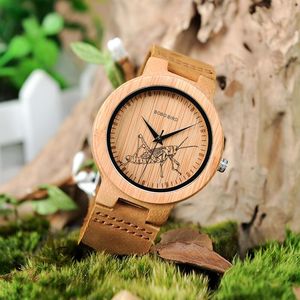 Wristwatches Unisex BOBO BIRD Watches Natural Engraving Face Bamboo Wooden Case Genuine Leather Strap Wristwatch Relogio Masculino B-P20