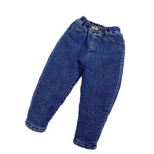 Jeans tonåringar vinter klassiska svarta tjocka små pojkar flickor blå vaddad elastisk midja denim byxor barn barn bomullsbyxor 3-6y