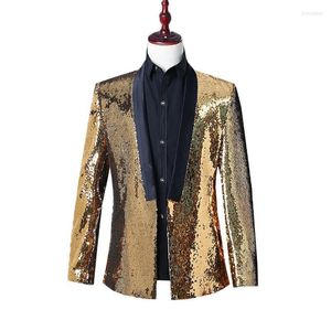 Abiti da uomo Blazer da uomo da festa Giacche da palcoscenico a due colori Blazer con paillettes Costumi Giallo Blu Verde Nero Casual