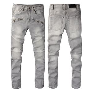 Denim Jeans Skinny Herr Designer Svarta Rippade Jeans Man Rip Raka Ben Dragkedja Flughål Mode Lång Hip Hop Herr Rippade Vita Byxor 20s Rock Grey Biker 20s Distress