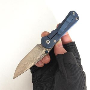 Versione personalizzata limitata Chris Reeve Folding Knife Inkosi Anoodized Blue Titanium Manage Damasco Knives Tasca Perfect EDC Outdoor E263C