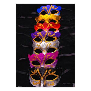 Parti Maskesi ile Altın Parıltılı Venedik ile Parti Maskesi Masquerade Mardi Gras Maskeleri Dalgalanan Teslim Düğün Etkinlikleri Dhmzo