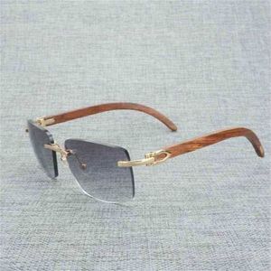 Vintage Black White Buffalo Horn Rimless Square Sunglasses Men Wood Glasses Retro Wooden Shades for Summer Club Eyewear