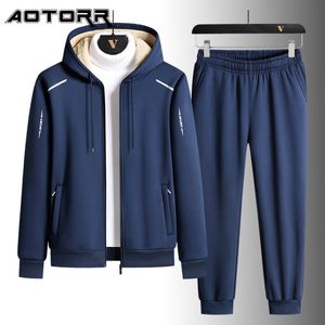 Męskie koszulki zimowe grube zestawy męskie stroje z kapturem polarny polar Sportswear Spodnie Cardigan Pants Casual 2 sztuki Zestaw Mężczyzn Modny garnitur 230311