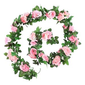 Dekorativa blommor kransar Artificial Rose Garland 2 Pack 15 ft Pink Fake Rose Vine Hanging Flowers Plants Faux Flower for Wedding Home 230313