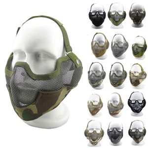 Tactical Airsoft Mask with Ear Protention Outdoor Airsoft Shooting Face Protection Gear V2 Metal Steel Wire Mesh Half Faceno03-004222P