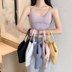 Women's Tanks Fashion V-Neck Wrap Chest Latex Versatile Women's Top Backless Sexy Sleeveless Thin Shoulder Belt Cross Sports Slim Fit