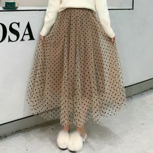 Skirts Women Summer Fall Holiday Party Mesh Yarn Skirt Casual Elastic High Waist Muti-layer Dot Print Patchwork Tulle A-line Skirts 230313